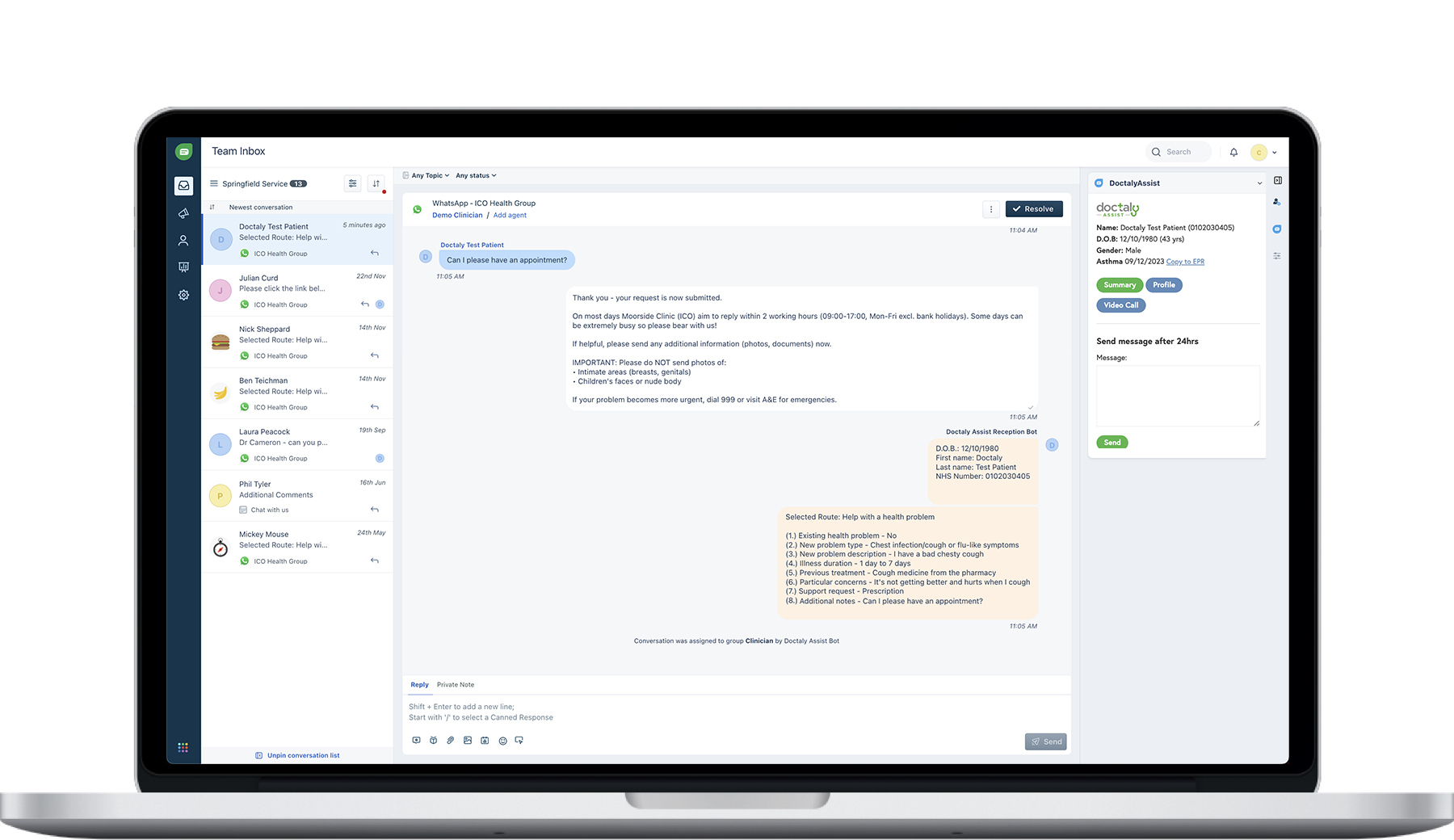 The ChatDoc clinician inbox